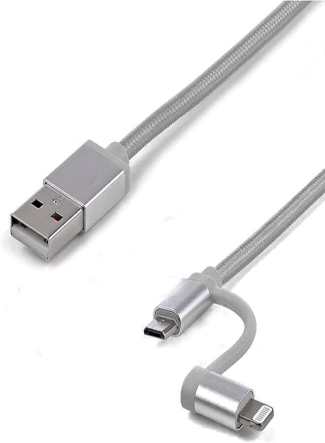 Keendex kx 2587 2 in 1 usb charging and data sync cable for lighting (iphone) and micro (android), 1 meter - gray